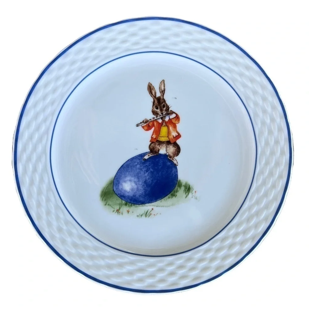William Sonoma Bunny Band Dessert Plates (4) Multicolor Bunny Eggs Discontinued